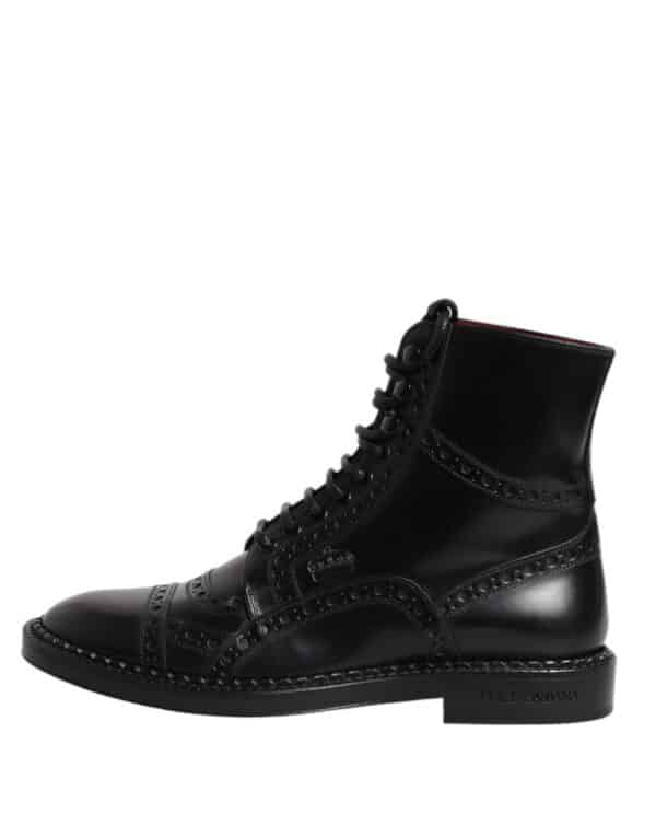 Dolce & Gabbana Black Leather Lace Up Mid Calf Boots Shoes – Image 6