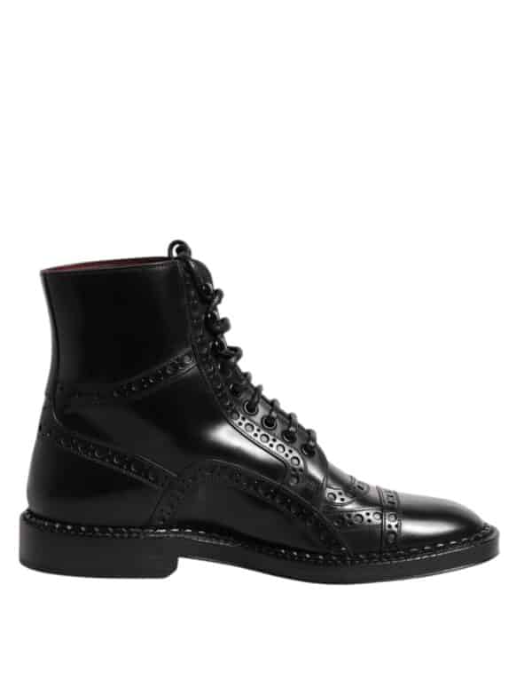 Dolce & Gabbana Black Leather Lace Up Mid Calf Boots Shoes – Image 7
