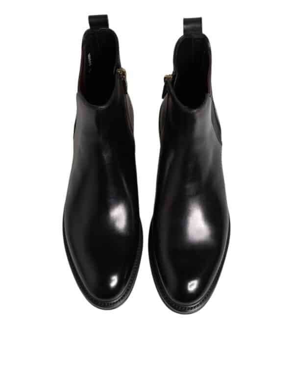 Dolce & Gabbana Black Chelsea Leather Mid Calf Boots Shoes – Image 3
