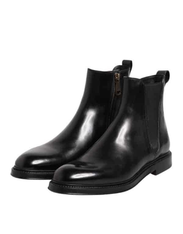 Dolce & Gabbana Black Chelsea Leather Mid Calf Boots Shoes – Image 4