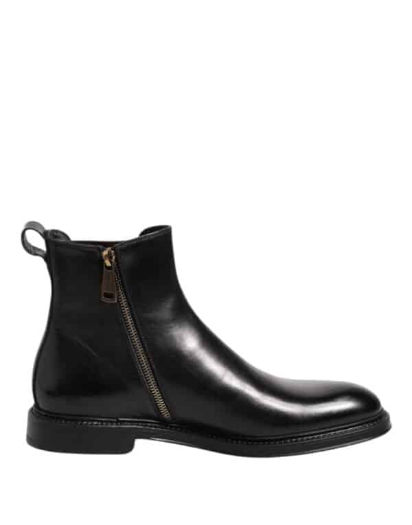 Dolce & Gabbana Black Chelsea Leather Mid Calf Boots Shoes – Image 7