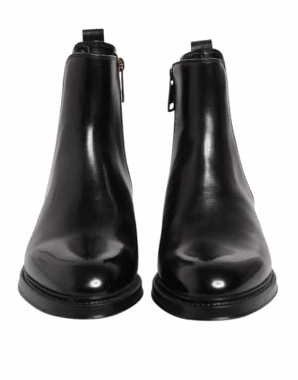 Dolce & Gabbana Black Chelsea Leather Mid Calf Boots Shoes – Image 2
