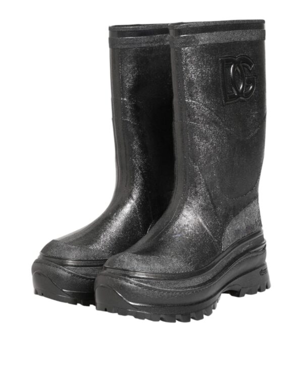 Dolce & Gabbana Metallic Gray Pull On Rain Boots Shoes – Image 4