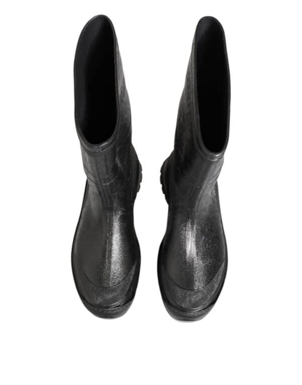 Dolce & Gabbana Metallic Black Pull On Rain Boots Shoes – Image 3