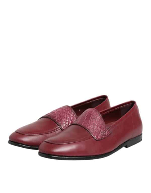 Dolce & Gabbana Burgundy Leather Formal Slip On Shoes – Image 4