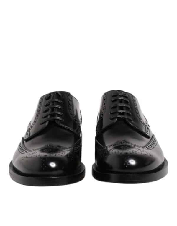 Dolce & Gabbana Black Leather Derby Wingtip Formal Shoes – Image 2