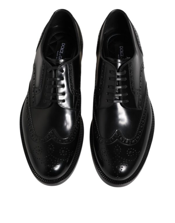 Dolce & Gabbana Black Leather Derby Wingtip Formal Shoes – Image 3