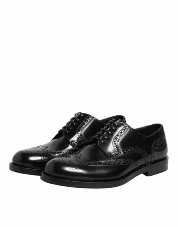 Dolce & Gabbana Black Leather Derby Wingtip Formal Shoes – Image 4