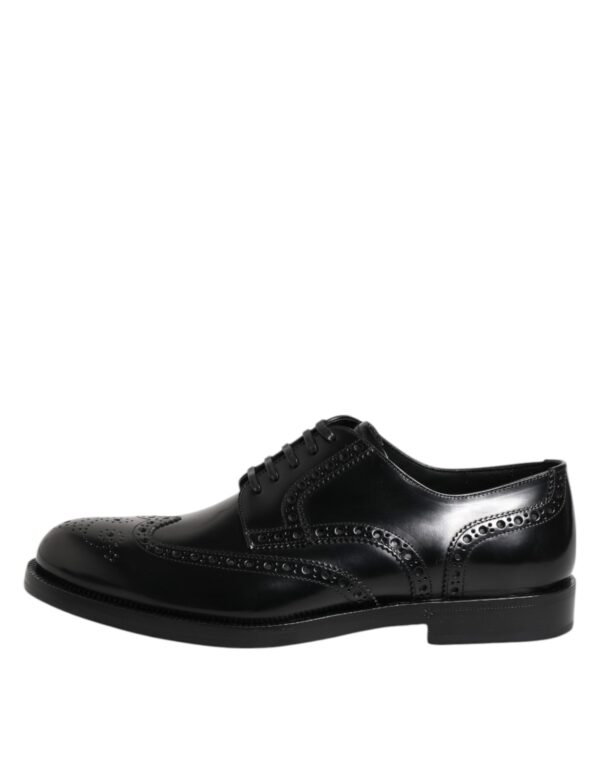 Dolce & Gabbana Black Leather Derby Wingtip Formal Shoes – Image 6