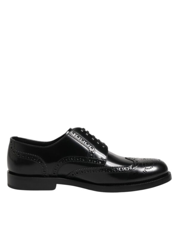 Dolce & Gabbana Black Leather Derby Wingtip Formal Shoes – Image 7
