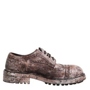 Dolce & Gabbana Brown Leather Distressed Brogue Lace Up Shoes
