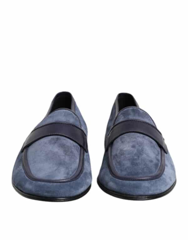 Dolce & Gabbana Blue Suede Leather Loafers Moccasin Shoes – Image 2