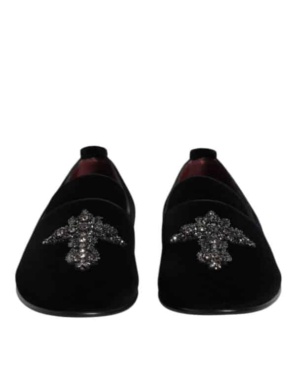 Dolce & Gabbana Black Suede Cross Slip On Loafers Dress Shoes – Image 2