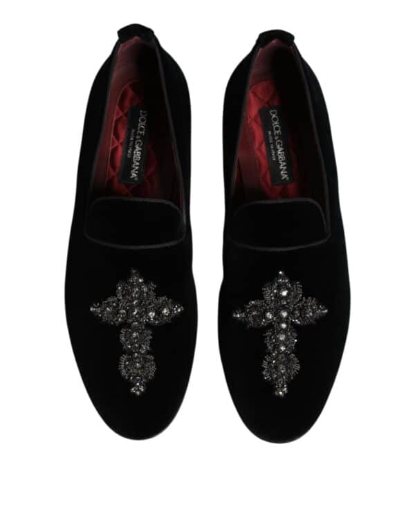 Dolce & Gabbana Black Suede Cross Slip On Loafers Dress Shoes – Image 3
