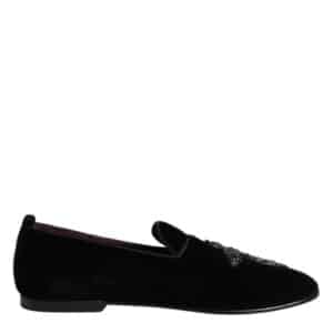 Dolce & Gabbana Black Suede Cross Slip On Loafers Dress Shoes