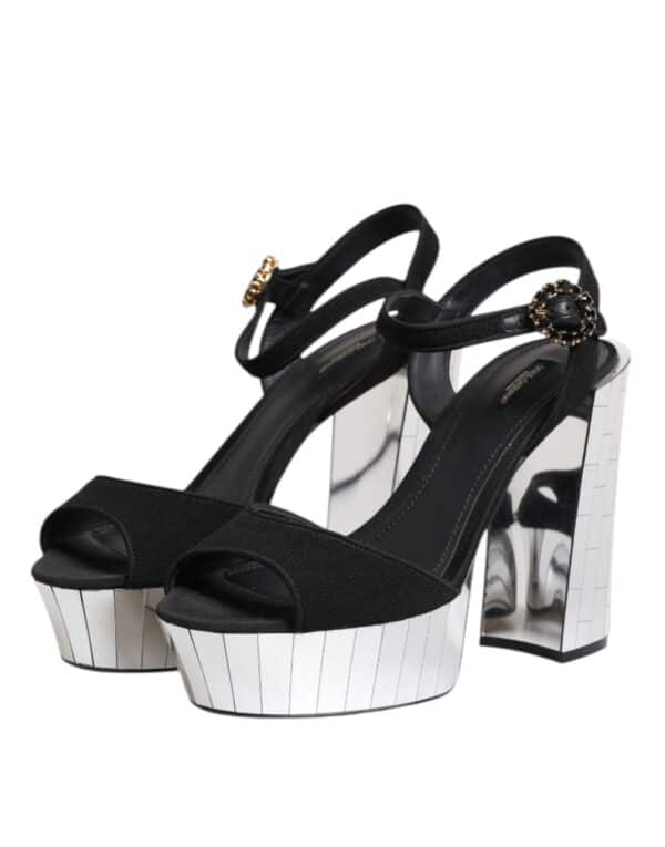 Dolce & Gabbana Black Crystal Ankle Strap Keira Sandal Shoes – Image 4