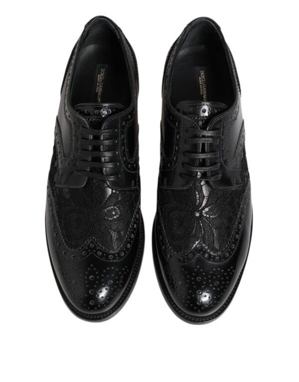 Dolce & Gabbana Black Leather Floral Lace Dress Formal Shoes – Image 4
