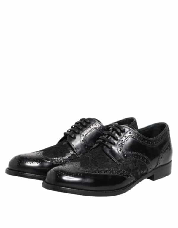 Dolce & Gabbana Black Leather Floral Lace Dress Formal Shoes – Image 5
