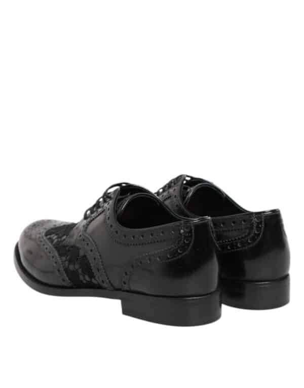 Dolce & Gabbana Black Leather Floral Lace Dress Formal Shoes – Image 6