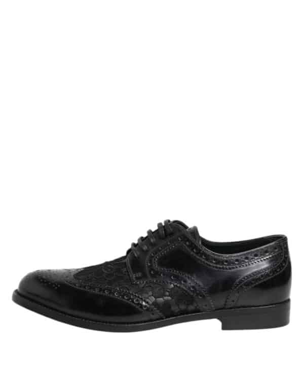 Dolce & Gabbana Black Leather Floral Lace Dress Formal Shoes – Image 7