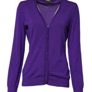 Dolce & Gabbana Purple Wool Knit V-neck Cardigan Sweater