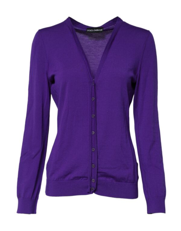 Dolce & Gabbana Purple Wool Knit V-neck Cardigan Sweater – Image 3