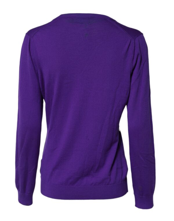 Dolce & Gabbana Purple Wool Knit V-neck Cardigan Sweater – Image 4