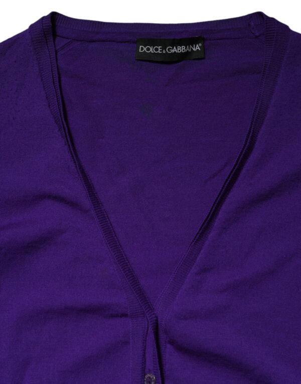 Dolce & Gabbana Purple Wool Knit V-neck Cardigan Sweater – Image 5