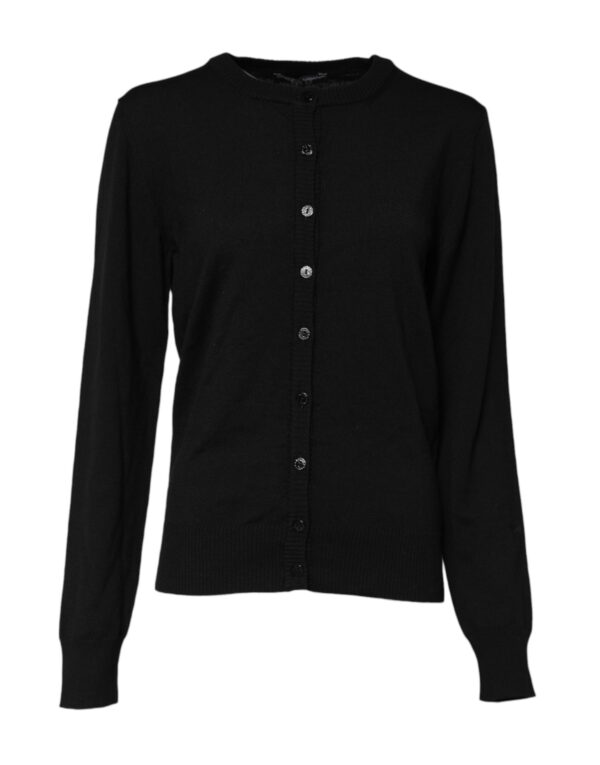 Dolce & Gabbana Black Wool Knit Crew Neck Cardigan Sweater – Image 2