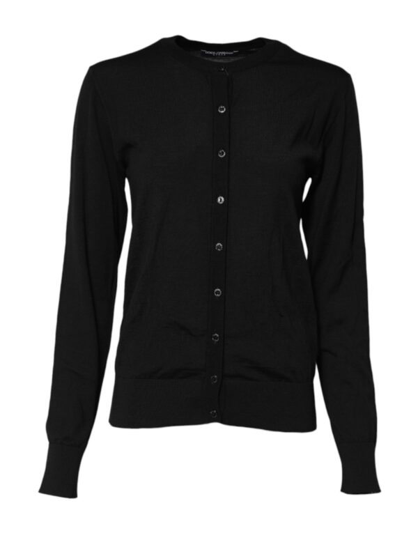 Dolce & Gabbana Black Wool Knit Round Neck Cardigan Sweater – Image 2