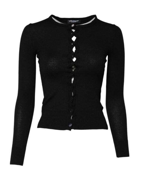 Dolce & Gabbana Black STAFF Round Neck Cardigan Sweater – Image 2