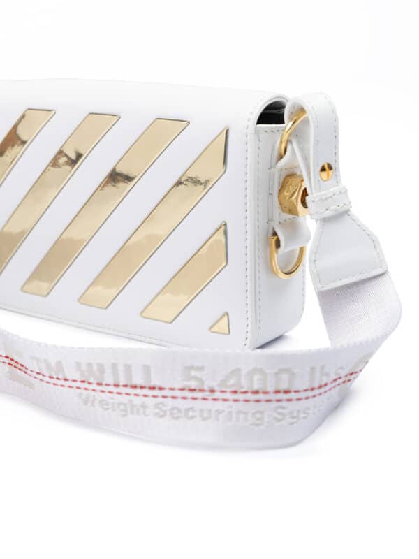 Off-White White/Gold  Metallic Stripe Mini Crossbody Bag – Image 4