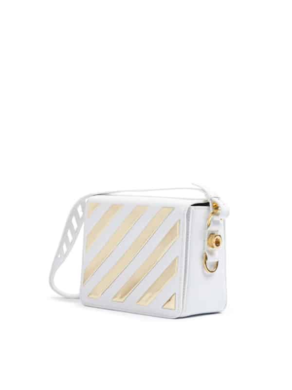 Off-White White/Gold  Metallic Stripe Crossbody Bag – Image 2