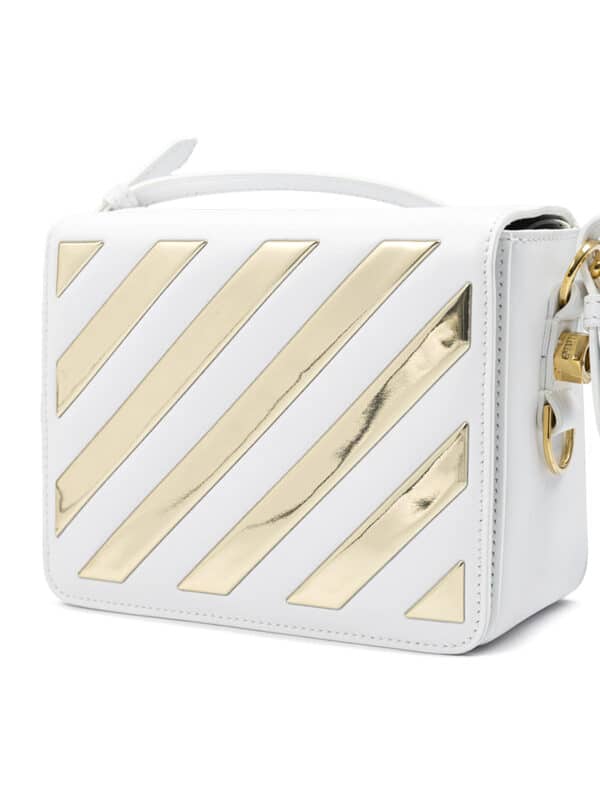 Off-White White/Gold  Metallic Stripe Crossbody Bag – Image 4