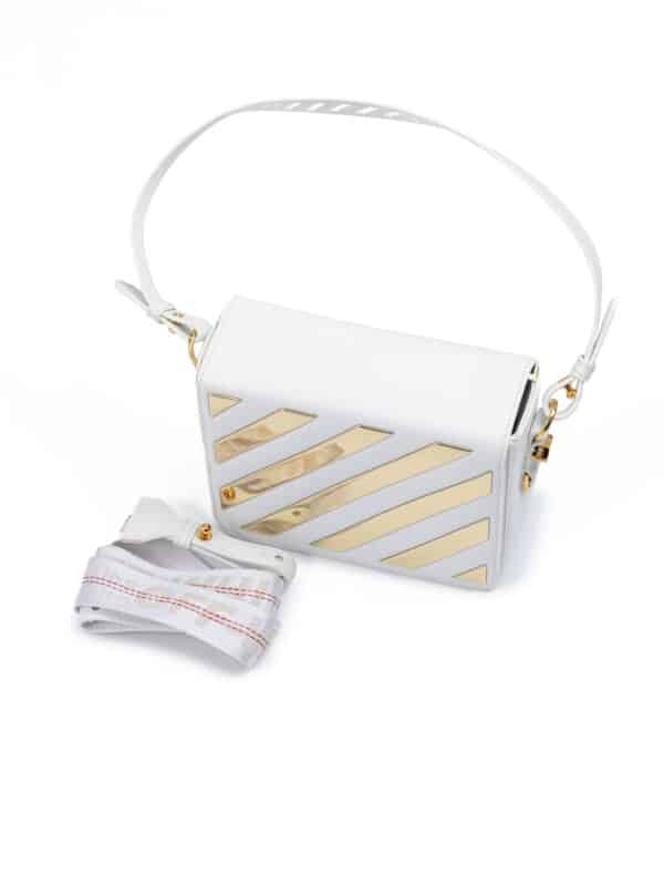 Off-White White/Gold  Metallic Stripe Crossbody Bag – Image 5
