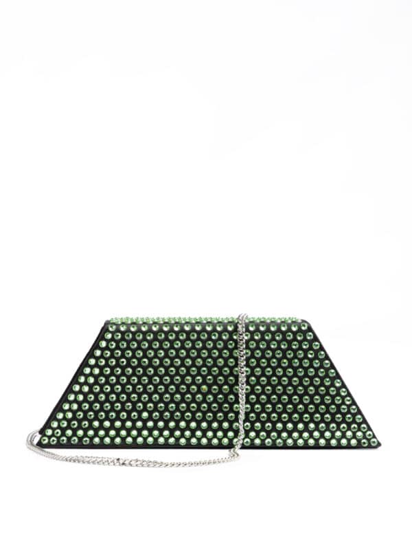 Amina Muaddi Mini Black Satin And Green Crystals Shoulder Bag – Image 2