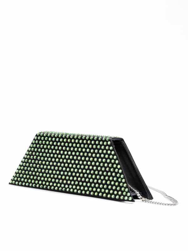 Amina Muaddi Mini Black Satin And Green Crystals Shoulder Bag – Image 3