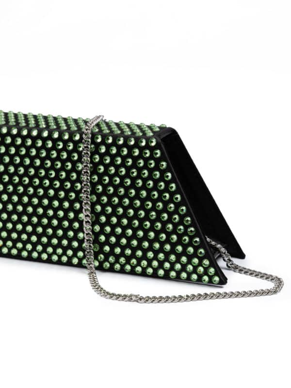 Amina Muaddi Mini Black Satin And Green Crystals Shoulder Bag – Image 4