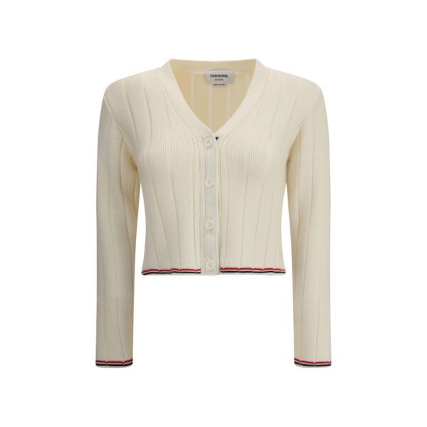 Thom Browne Ladder Full Needle Rib Stitch V Neck Car